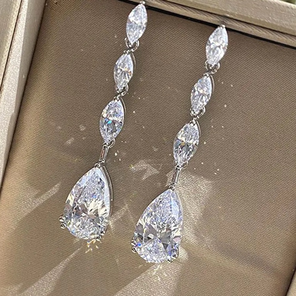 3ct Pear Dangle Earrings - Picture 4 of 9